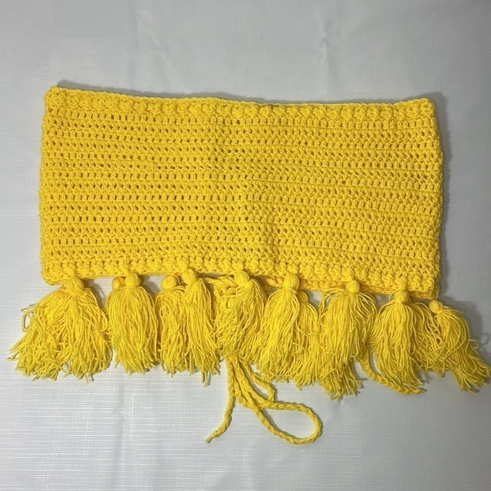 Elexiay 2pc yellow set crochet handmade skirt top - Picture 3 of 9